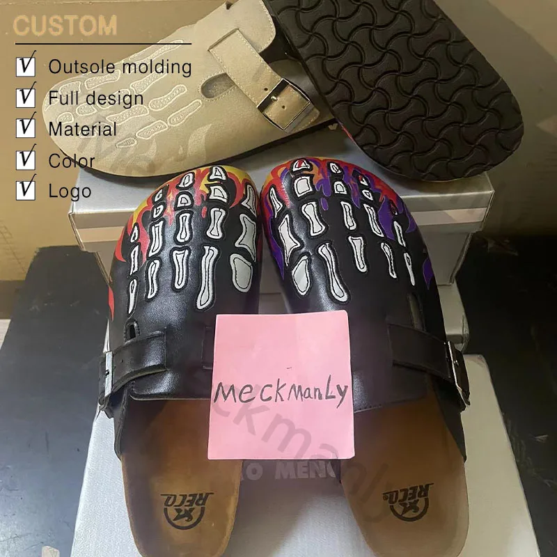 Men Clogs Custom Design Logo Close Toe Slippers Outdoor Genuine Leather Men Clogs Custom Women Classic Clogs Flat Mules Slippers
