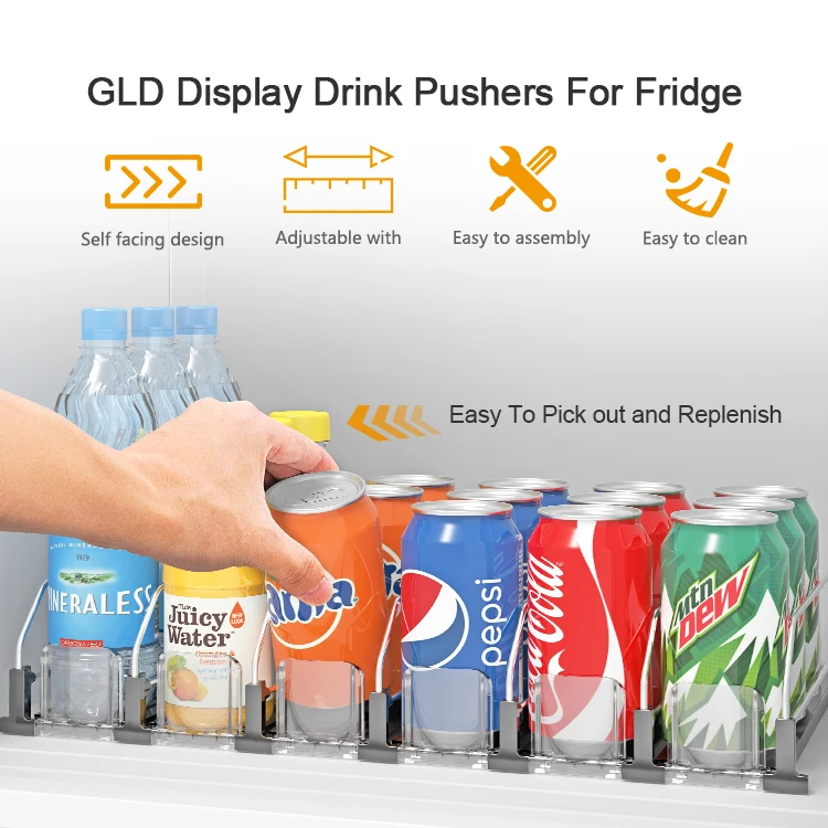 Poussoir de Canette de Soda, Organisateur de Boissons, Réapprovisionnement Automatique à Ressort avec Bandes Adhésives pour Comptoir (WHITE