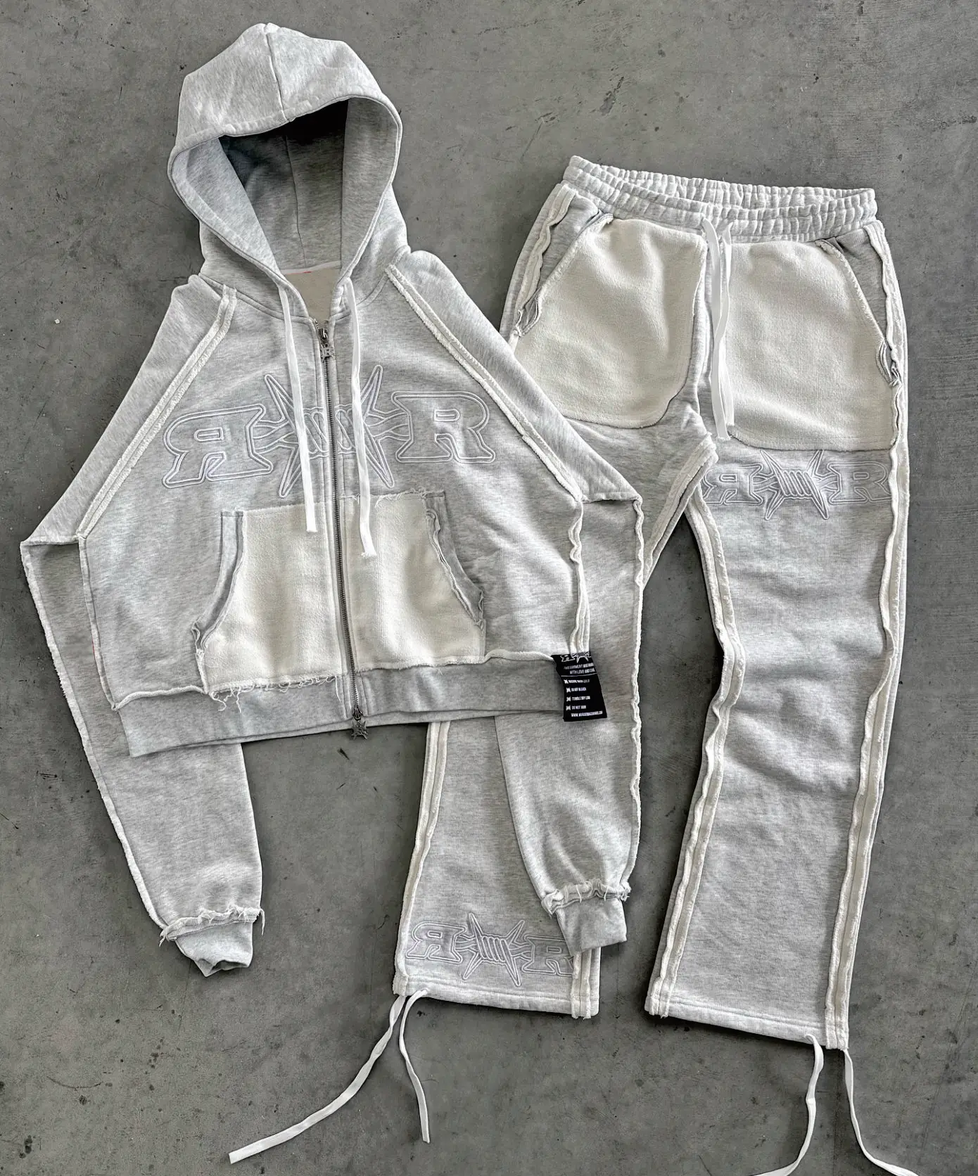 Salati Manufacturer Custom Streetwear Heavy Weight Cotton Vintage Acid Wash Tracksuit Cropped Sweatpants and Hoodie Set