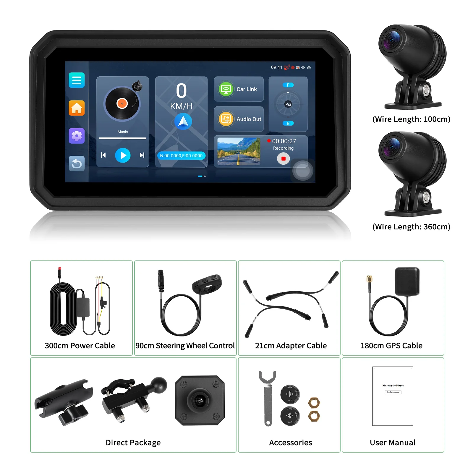 podofo android 464g 6 portable carplay motorcycle screen bt dvr ip68 waterproof ips touch screen stereo oem customization a4415-16