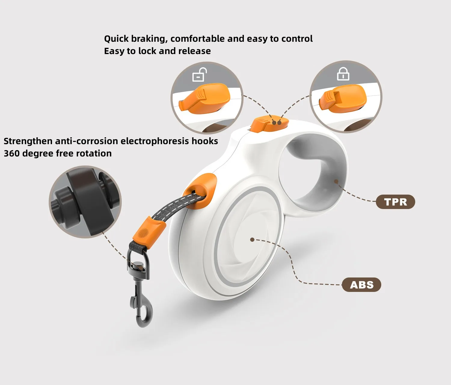 Kingtale Retractable Dog Leash for Dogs 360° Tangle-Free & Anti-Slip Handle | One-Handed Brake Pause Lock Large Breed Heavy