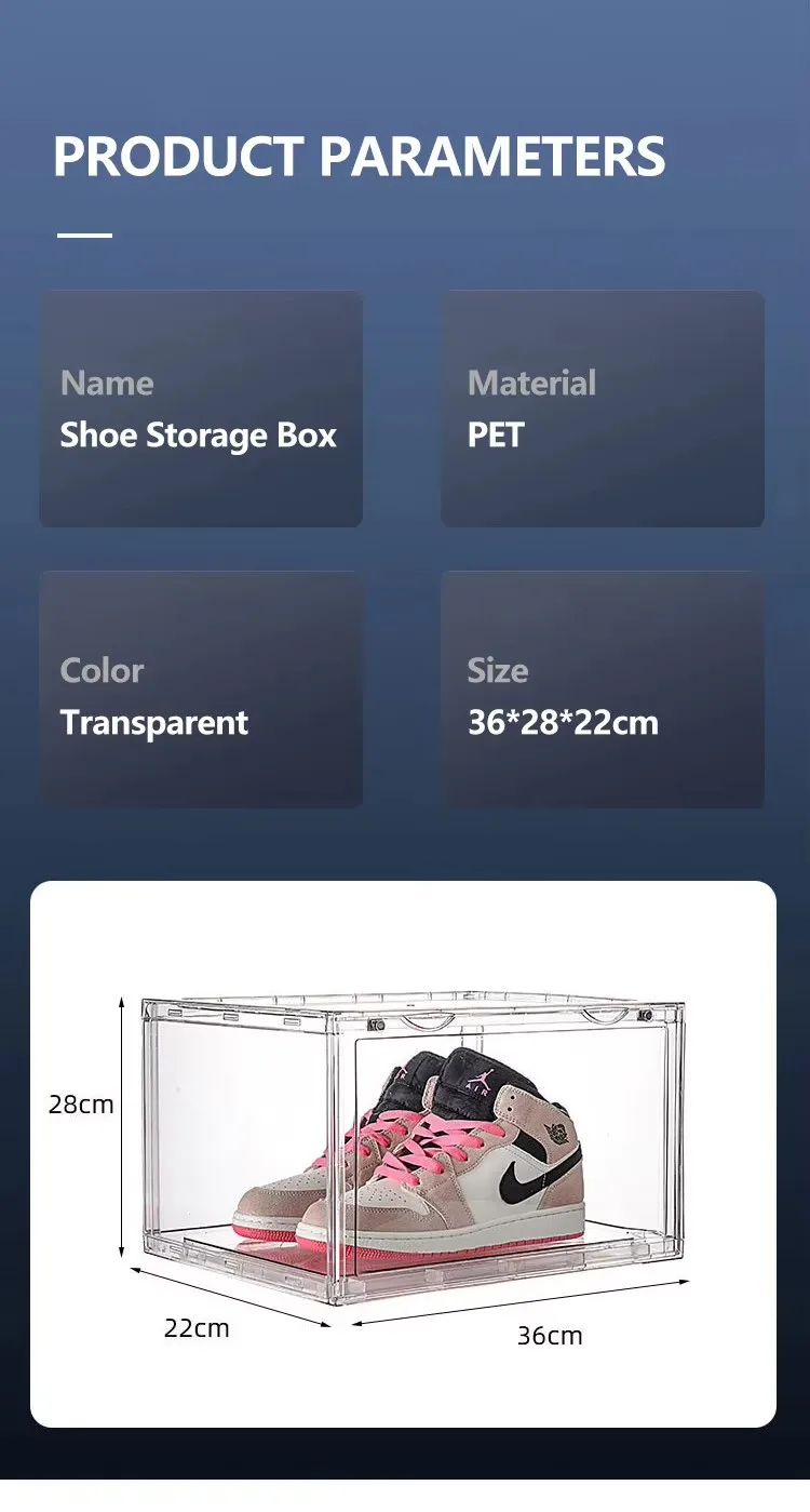 Hot Sale Acrylic Shoe Box Foldable Waterproof Magnetic Drop Design Dustproof Clear Sneaker Crates for Living Room Kitchen factory