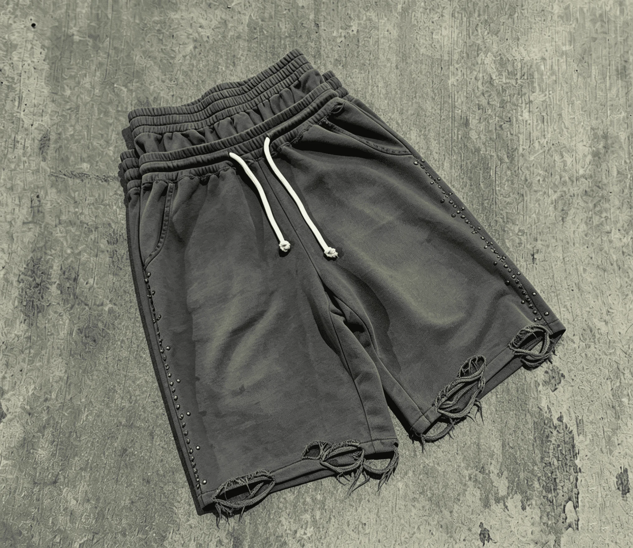 Custom Logo Men Baggy Double Elastic Waist Frayed Hem Hip Hop Streetwear Custom Hot Pink Washed Distressed Rivet Decor Shorts gallery 4