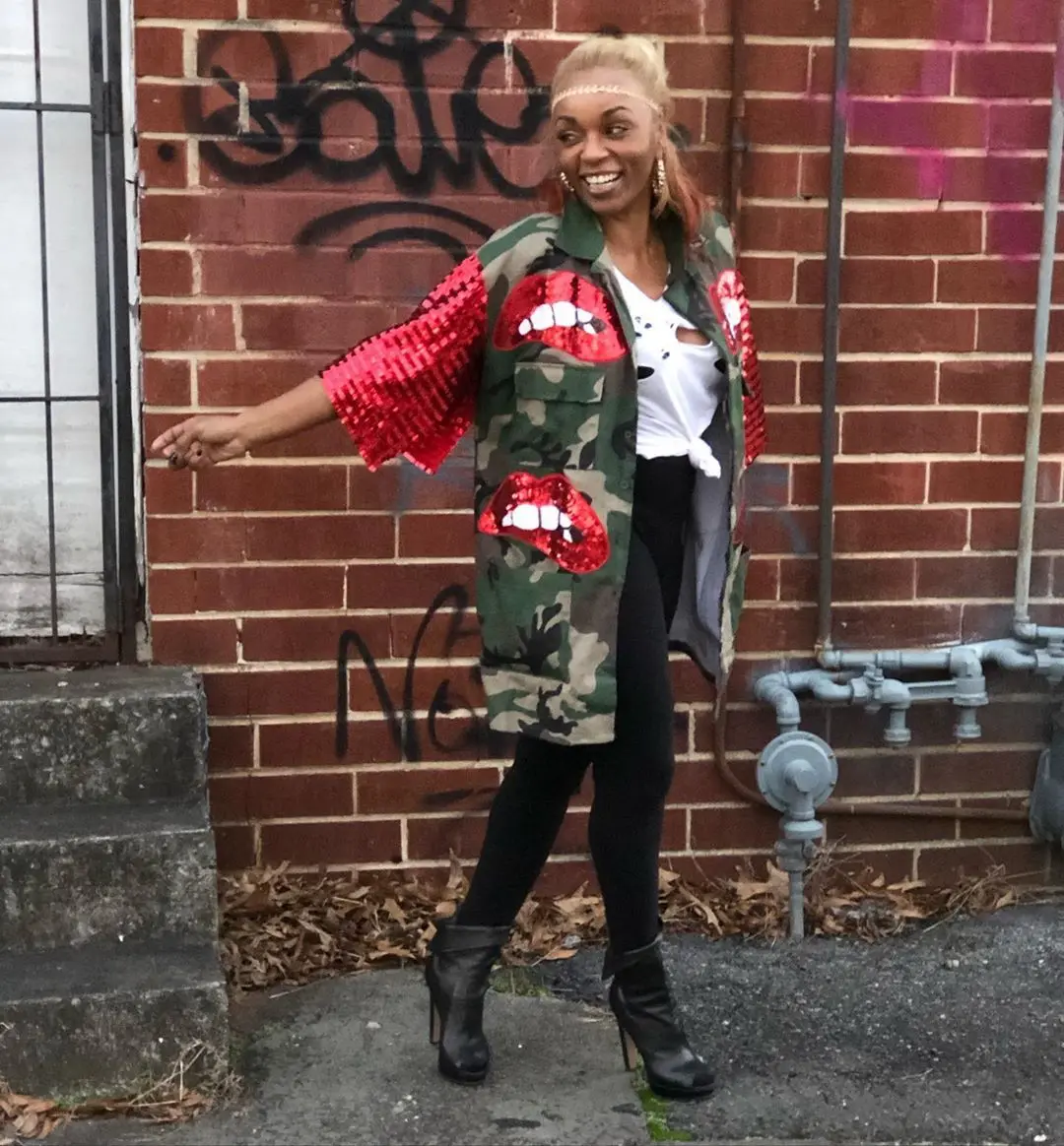 Ladies Jackets Camo Jacket With Red Lips 2025 Spring Women's Long