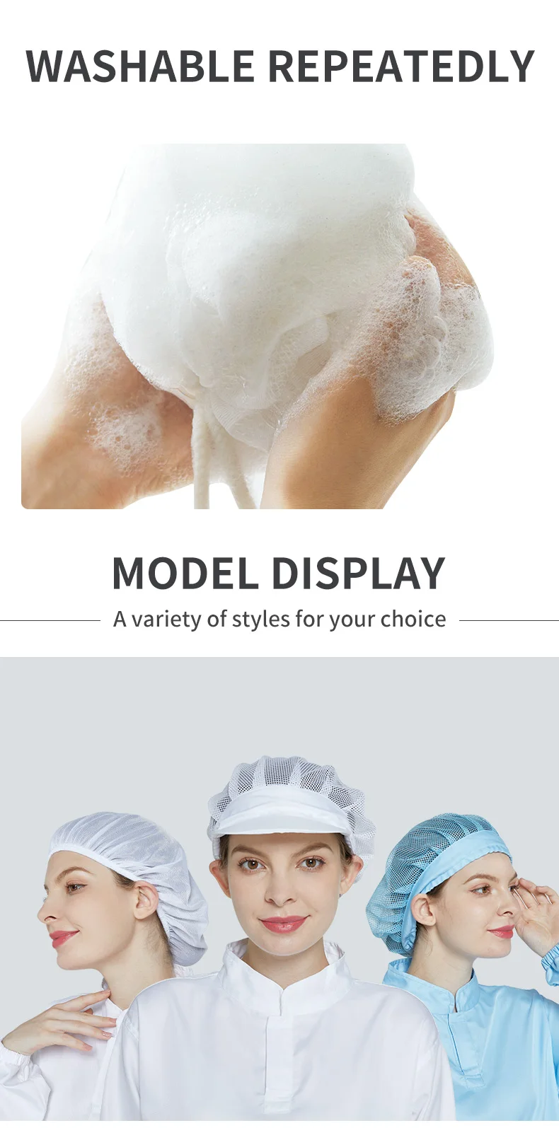 KL-3011 Breathable Food Processing Hat with Polyester-Cotton Mesh for Dustproof Protection in Blue and White One Size Fits All