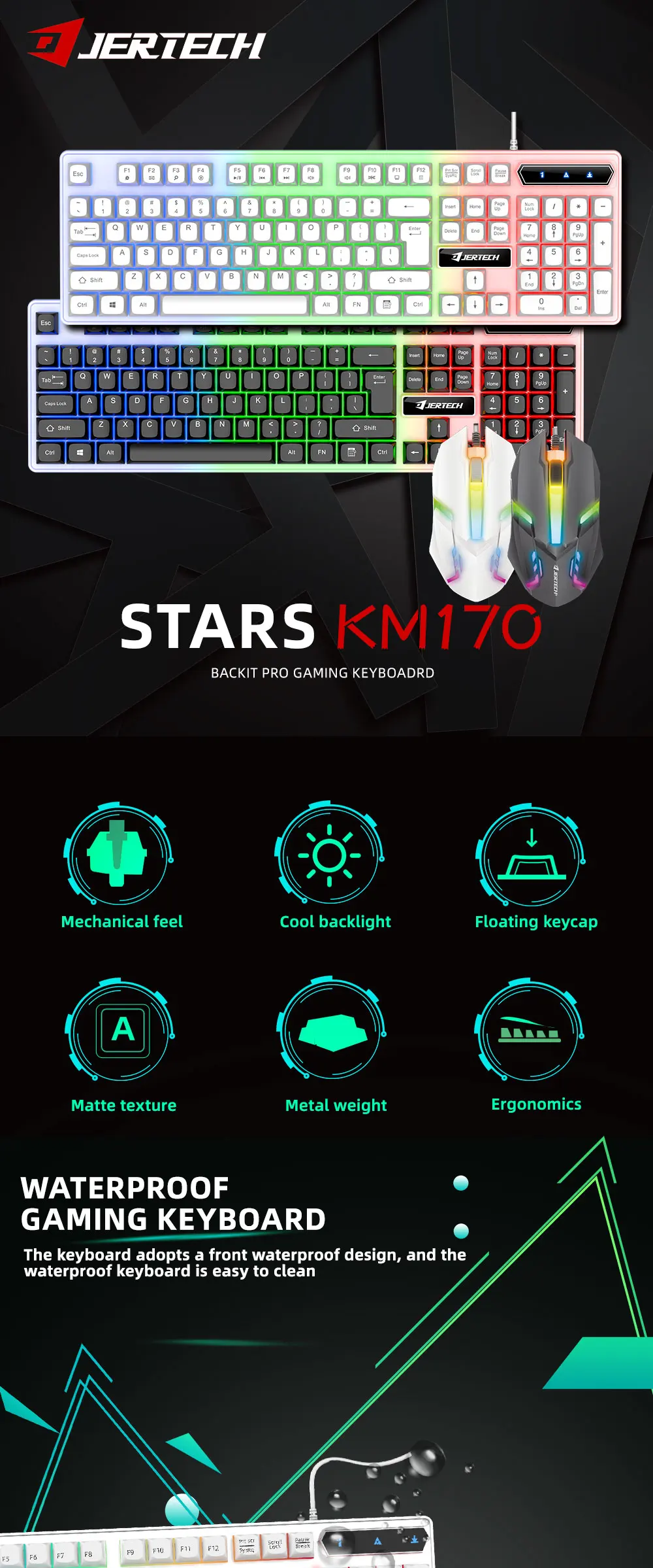 Jertech Keyboard Jertech KM170 RGB Gaming Keyboard and Mouse Combos | Ergonomic Design ...