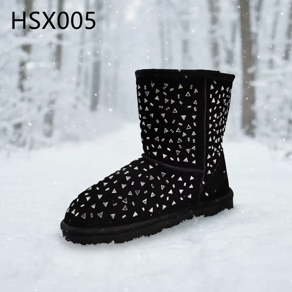 HY,Chile Market Popular Slip-proof TPR Sole Lady Snow Boots Winter Celebration Anti-chill Warm Women Black Midi Boots HSX005