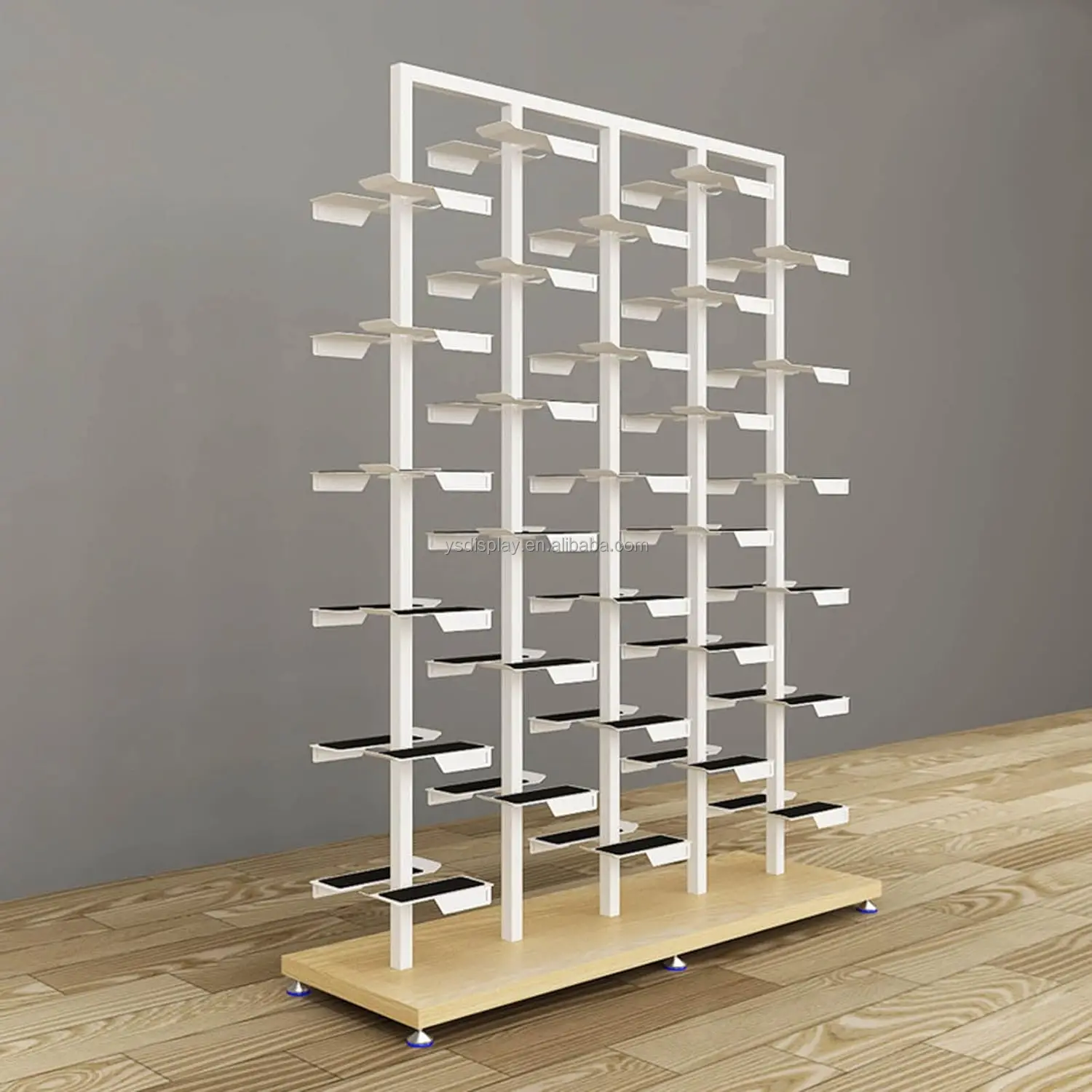Retail White Wooden Metal Display Rack Shoe Rack Storage Organizer