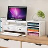 Double-drawer, 3-layer cabinet [White wood grain]