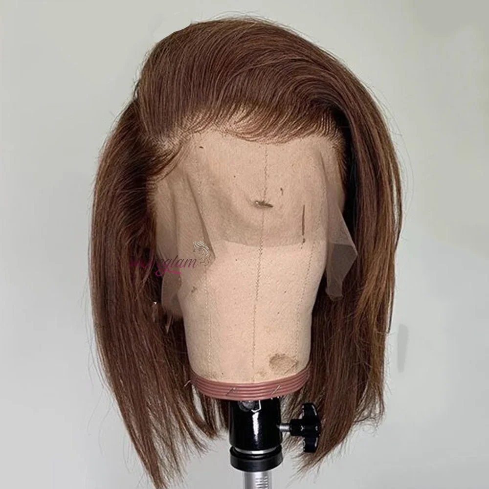 Chocolate Brown Short Bob Wig Human Hair 13x4 Lace Front Wig Brown Straight Short Bob Wigs For Woman Bleached Bob Wig_voghion.com