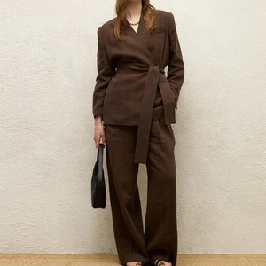 High Quality Woman's Spring New Set  Loose Pants and Blazer Office Wear Women Fall Linen Set