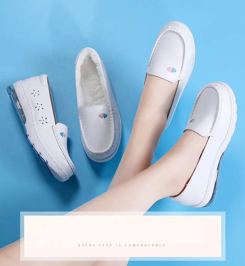 Nurse Cotton Shoes Nursing Shoes Hospital for Women With Wedge Heels Comfort Warm Soft Flat Anti-slip Safety Work White Shoes