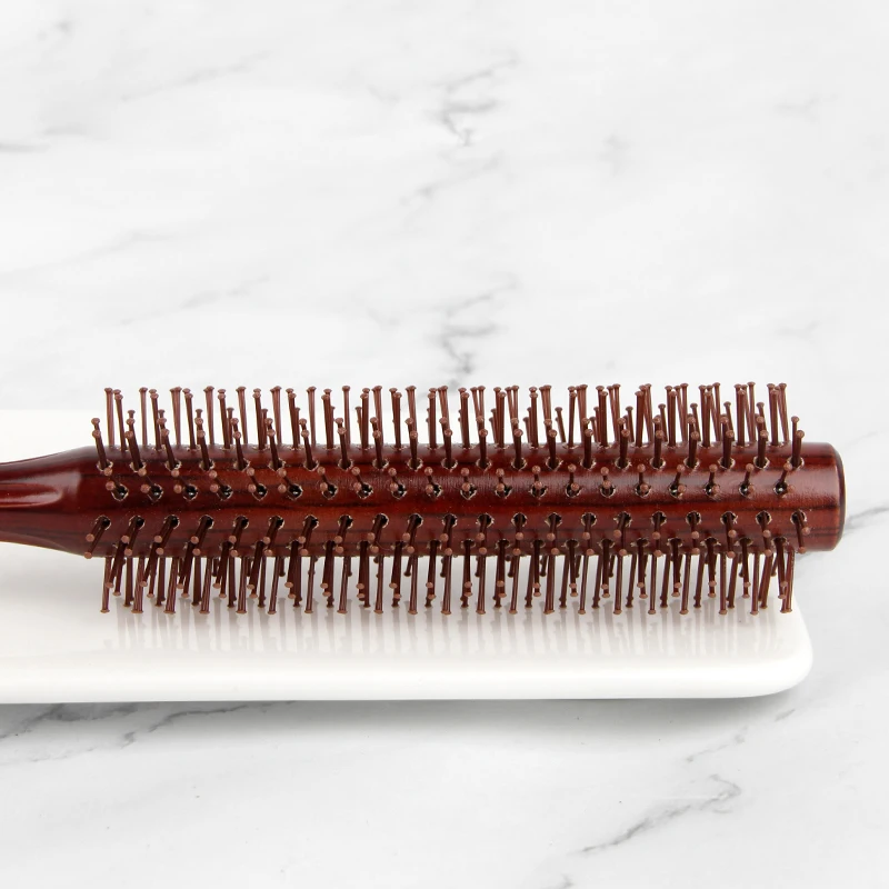 Massage Curly Comb Home Styling Solid Wood Vintage Nylon Tooth Red Curly Cylindrical Roller Comb