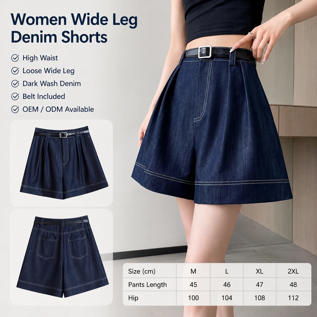 Vintage European Blue Denim Wide-Leg Five-Point Shorts Women Summer Loose Casual Straight-Leg Pants High-Waisted Slimming A-Line