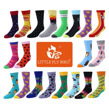 wholesale custom funny crazied colorful funkied cool mens fashion dress cotton socks crew happiness socks for men
