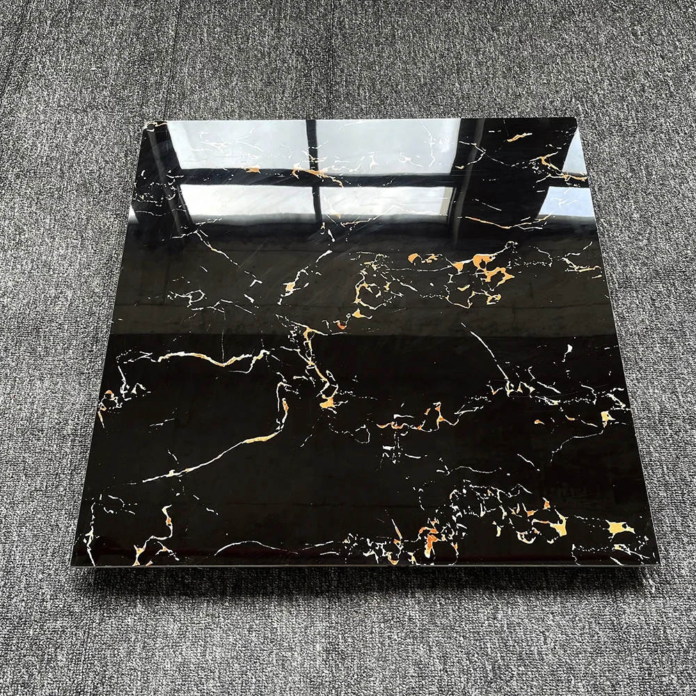 Cheapest Marble Porcelain Floor Tile Black Colors 60cm by 60cm Polished Stone Tiles Live Room