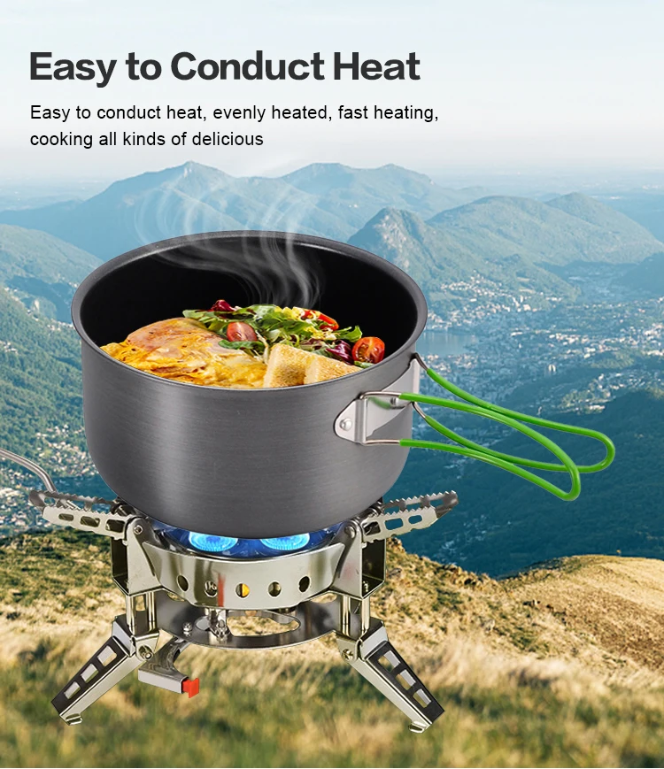 Outdoor Camping Aluminum Nonstick Cookware Pot Cook Set With Stainless Steel Handle factory