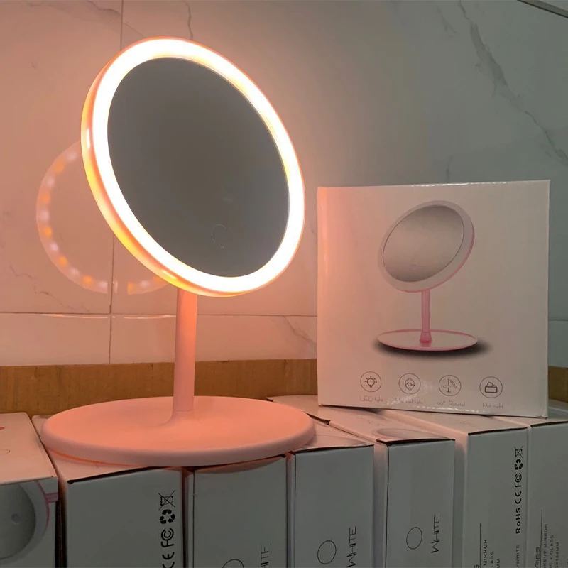 360 Degree Rotation Cosmetic Make up Mirror Small Lighted Led Makeup Mirror With Light