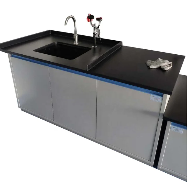 steel material physics or biology use laboratory table stainless steel faucet or brass faucet with eye washer laboratory use