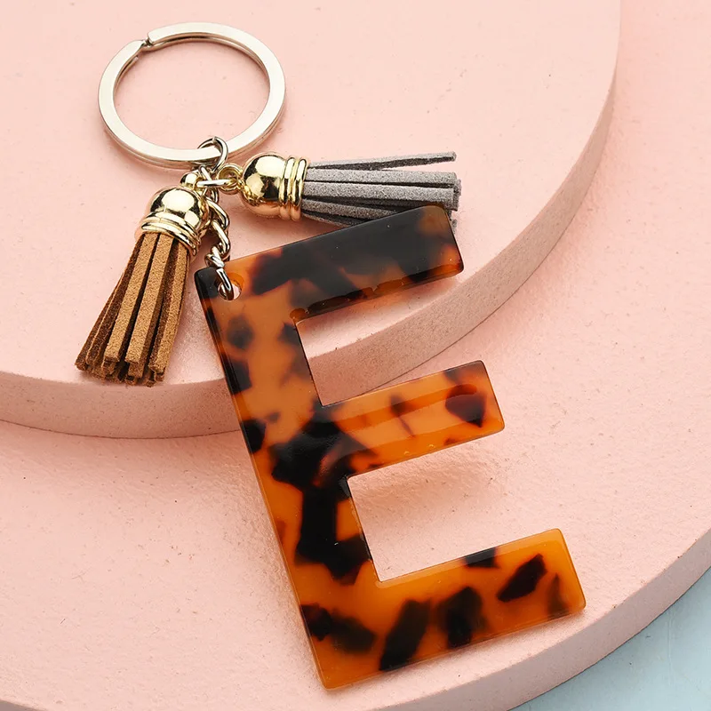 Leopard Print Letter Keychain - F