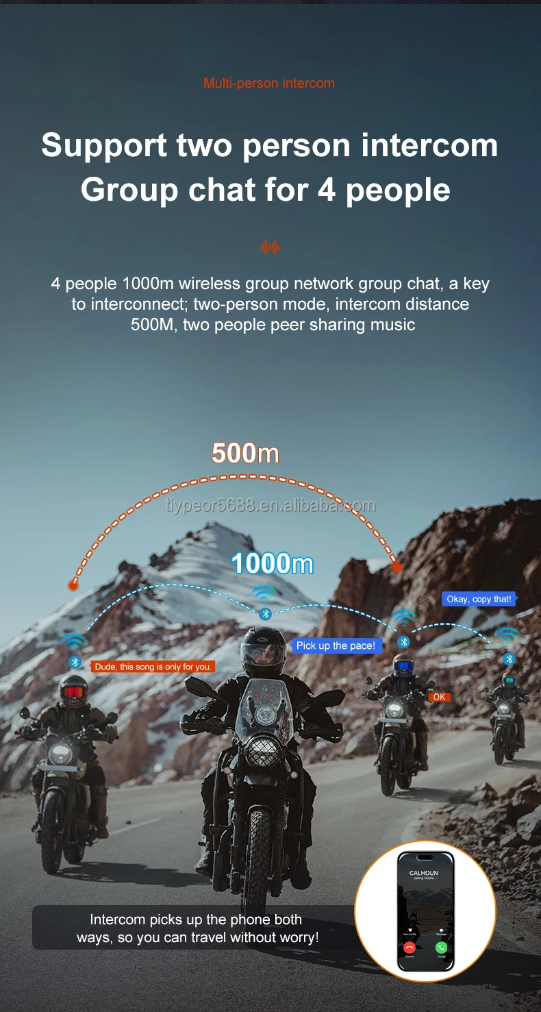 product tiypeor motorcycle helmet headset 4 person intercom wireless group chat system for motorbike riders with noise cancelling-4