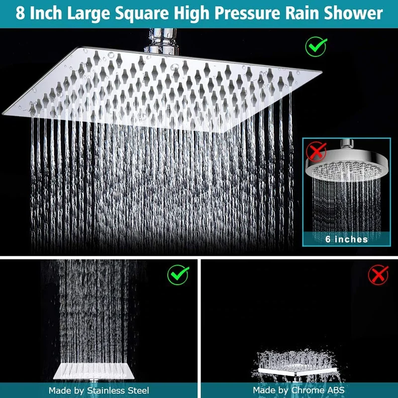Shower Head With Handheld High Pressure 8 Inch Rain Rainfall Shower Head Combo With 5FT Stainless Steel Hose