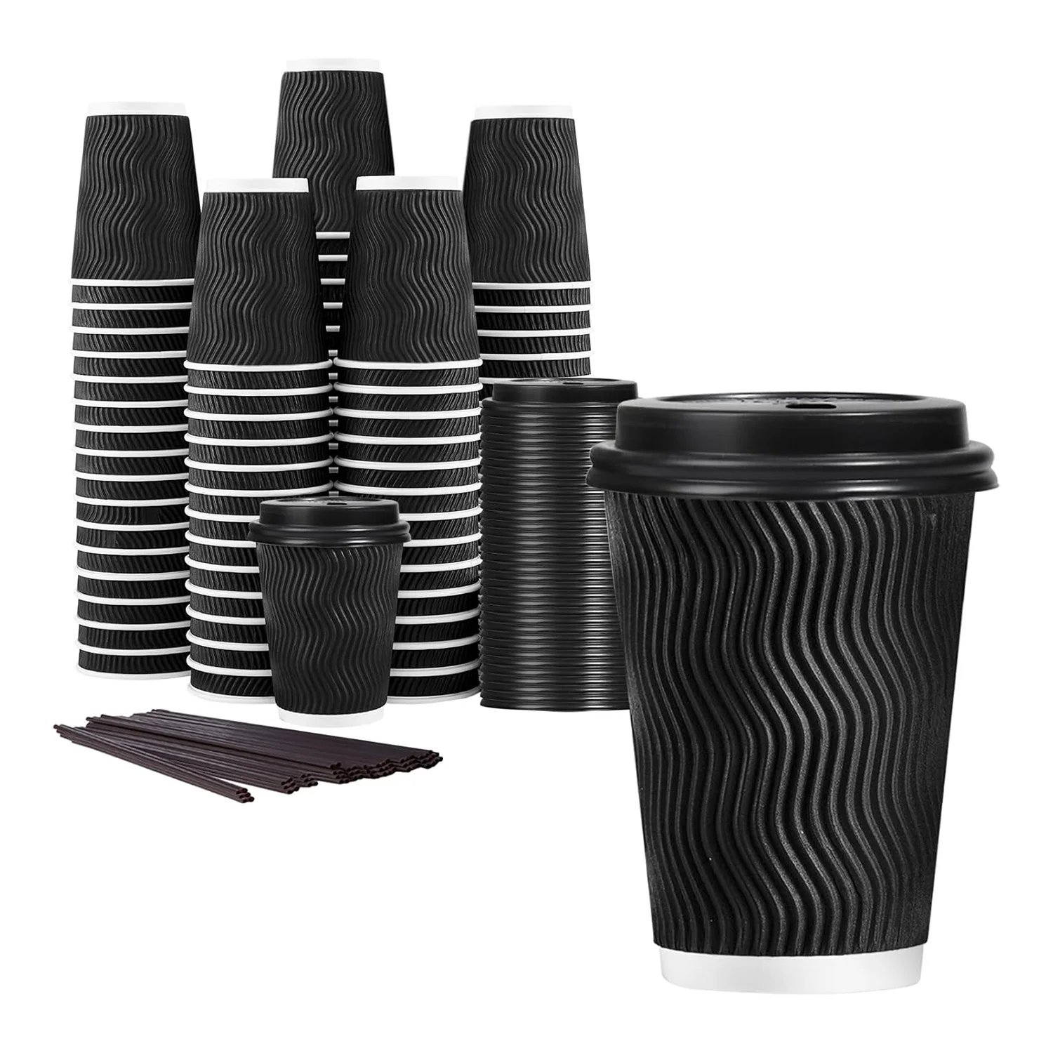 Custom logo Printing Cafe Takeaway 12oz 16oz Ripple Wall Thickened Coffee Paper Cup Packaging with Lid