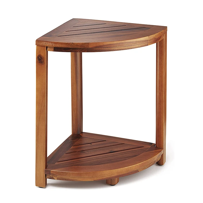Modern Acacia Wood Corner Shower Bench Seat Waterproof Spa Stool Ottoman for Bathroom Home or Hospital Use Handmade