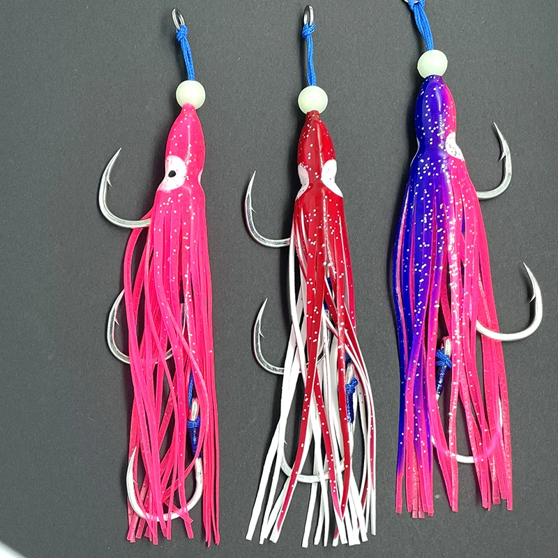 3X BKK Triple Gang Lumo Assist Hooks 5/0: Esche Luminose Per Snapper, Kingfish E Tuna