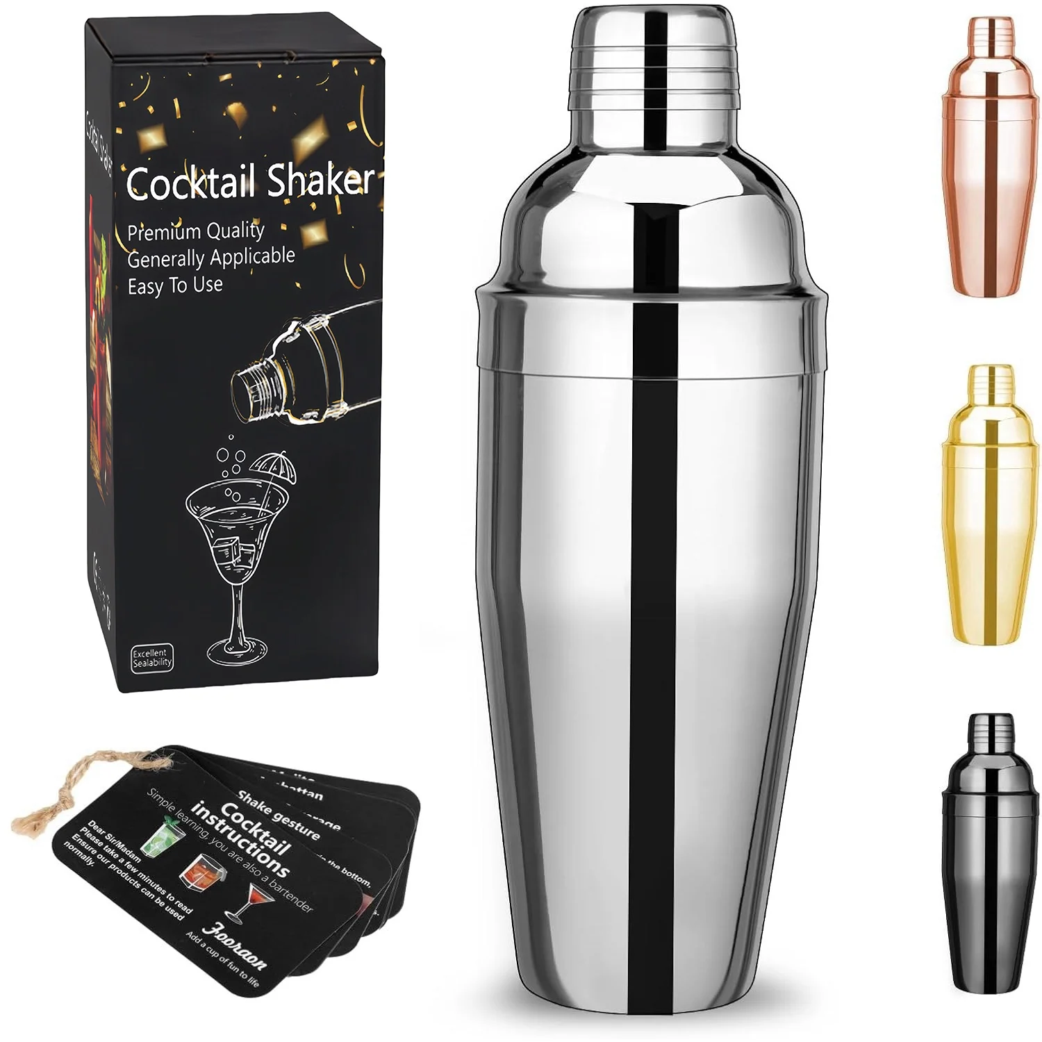 Wholesale BarTools 750ml Colorful Custom Logo Glitter Stainless Steel Reusable Conical Cocktail Shaker