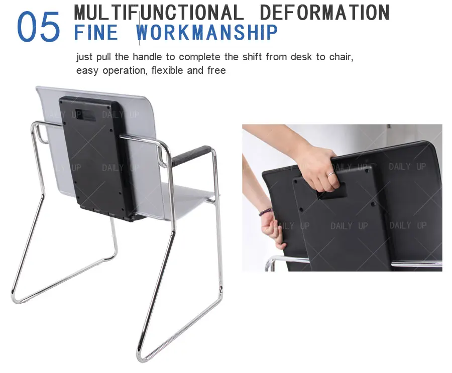 Stacking Convertible Desk And Chair Sled Metal Frame Plastic Office Chair For Training And Meeting Conference Multiple Use