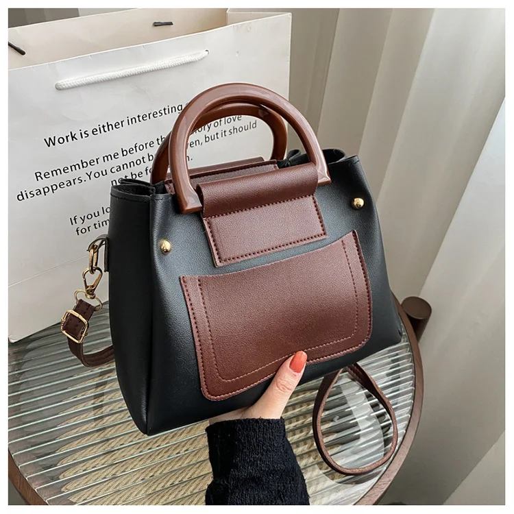 Retro 2025 New Fashionable Contrasting Color Handbag Large Capacity Single Shoulder Crossbody Bag Women's Bag