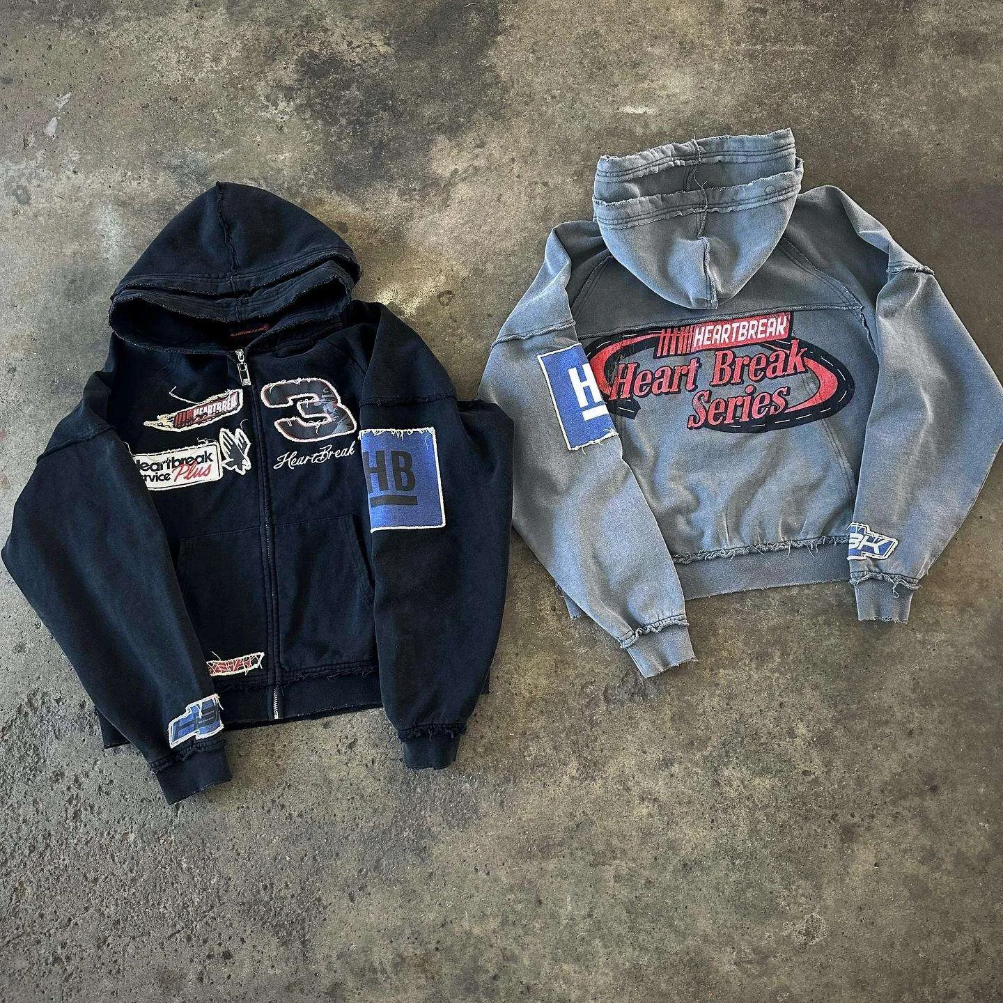 High Quality Wholesale Autumn Custom Printed Zip up Distressing Embroidery Acid Wash Double Hood French Terry Hoodie for Men gallery 4