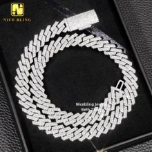 Iced out Miami cuban chain hip hop jewelry necklace s925 moissanite diamond cuban link chain 12mm sharp cuban necklace bracelet