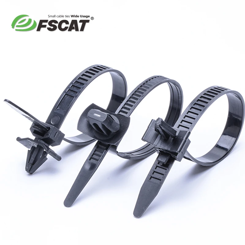 For FSCAT Eco-Friendly Nylon Cable Tie 4.8*100mm Black Auto Fastener Zip Ties Bolt Type with Releasable Feature