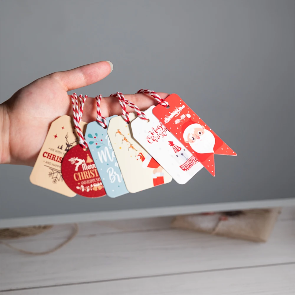 product custom logo shaped santa claus christmas day tree gifting paper boxes hang tag with rope for gift boxes-4