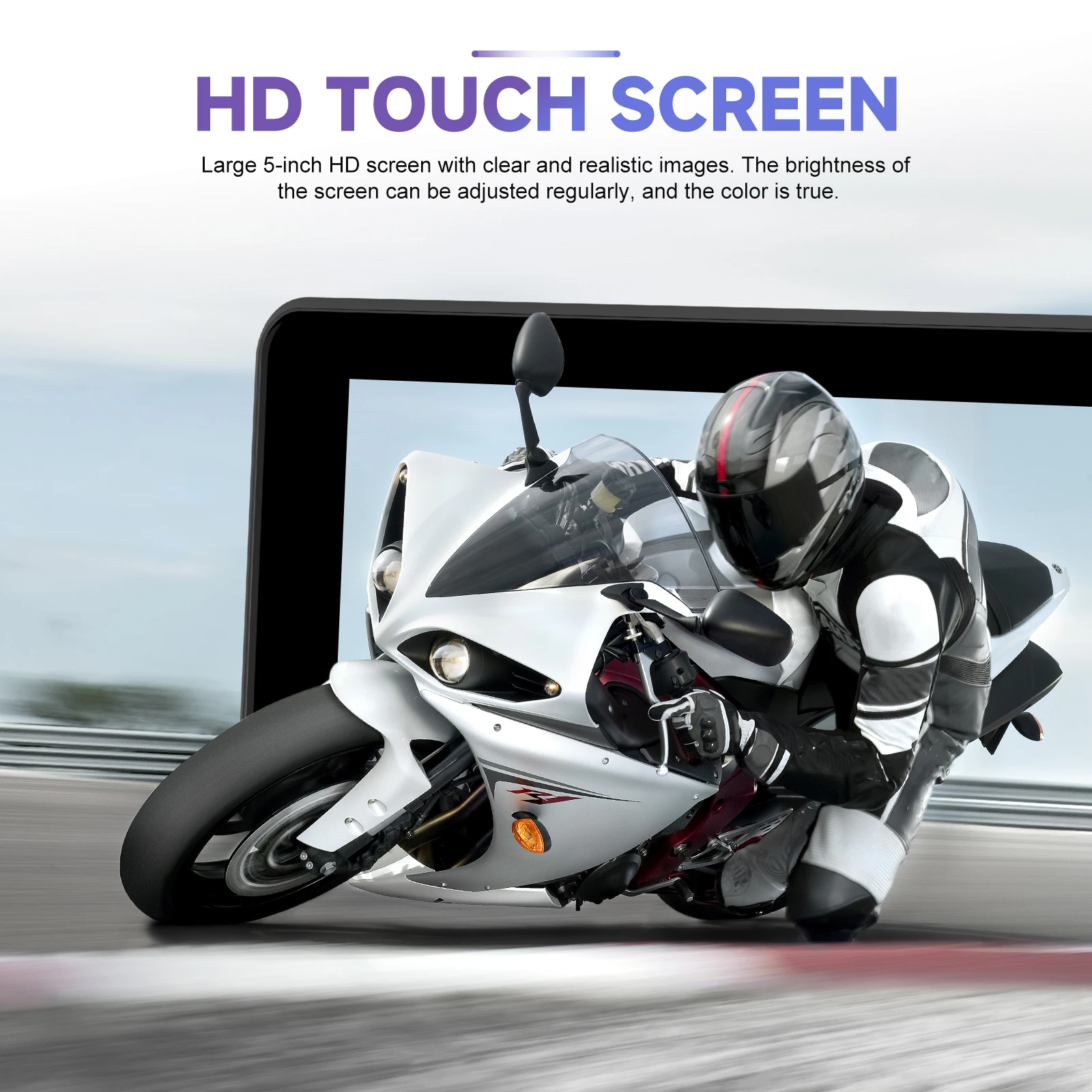 podofo 5 inch motorcycle portable wireless carplay screen android auto recording dvr navigation gps with front rear camera a3996-11