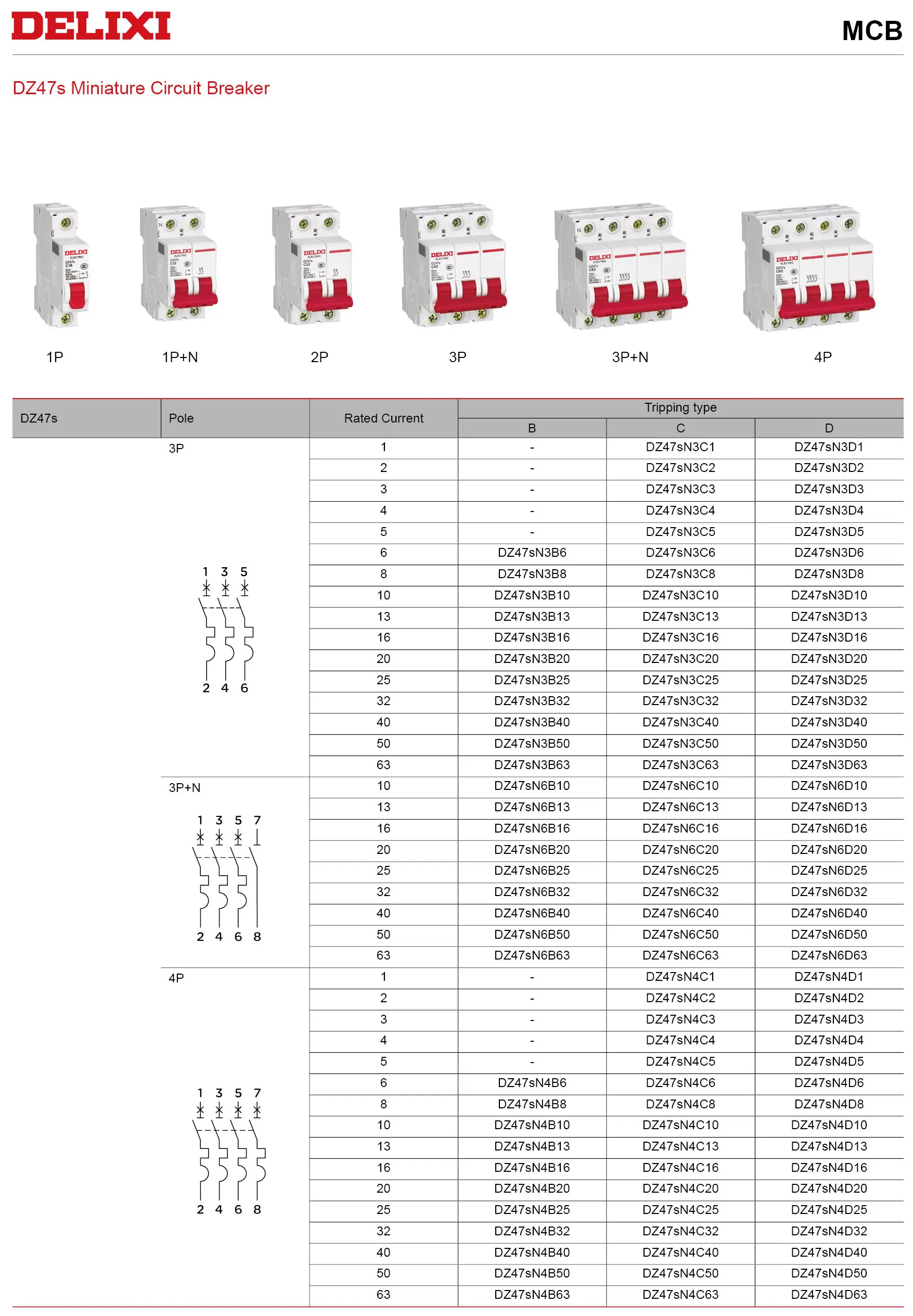 Delixi original DZ47s MCB 1P 2P 3P 4P 6A 10A 16A 20A 25A 32A 40A 50A 63A C6 C10 C16 C20 C25 C32 C40 C50 C63 Mini Circuit Breaker