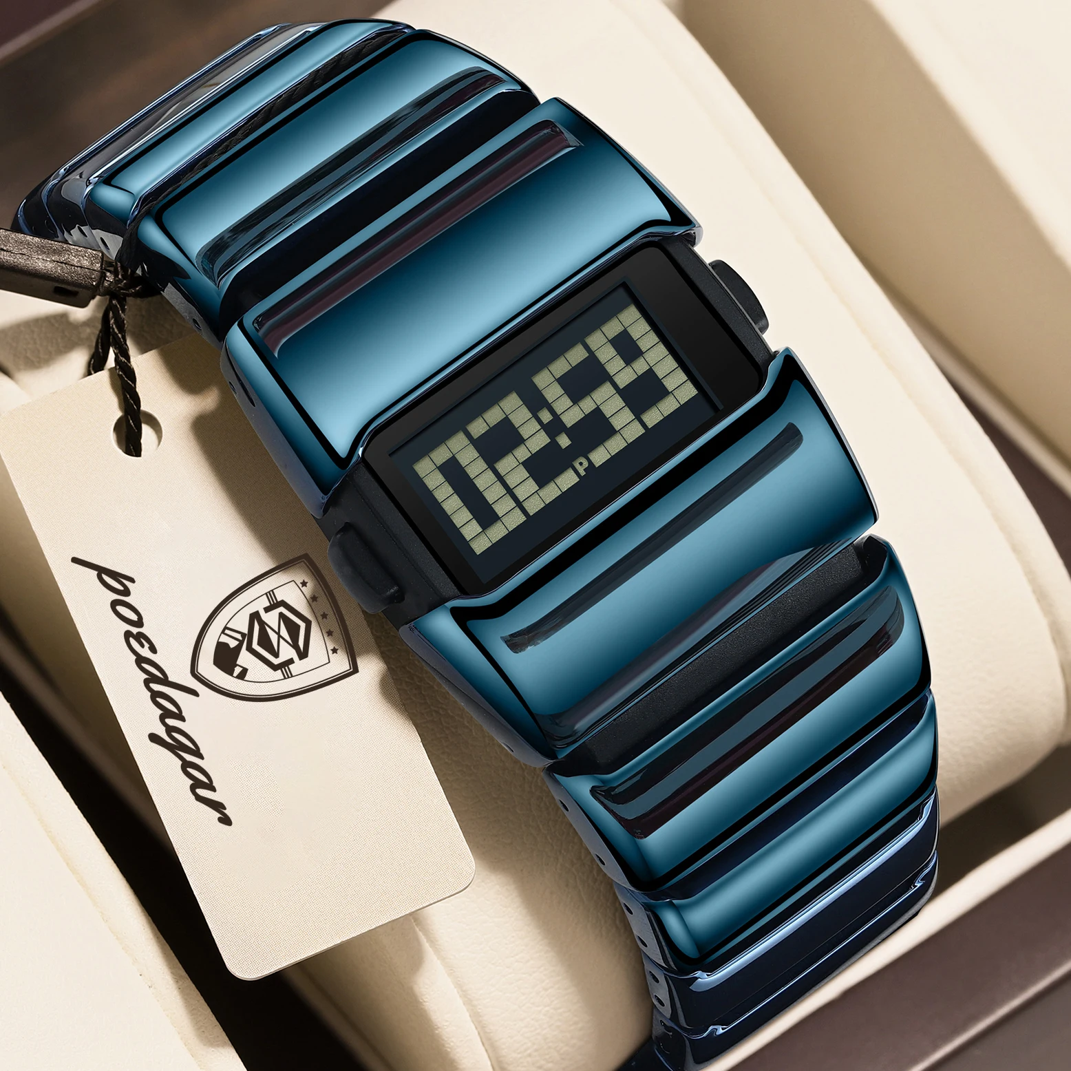 Poedagar E126 Creative LED Digital Watch Men Stainless Steel Strap Fashion Waterproof Electronic Wristwatch Wholesale