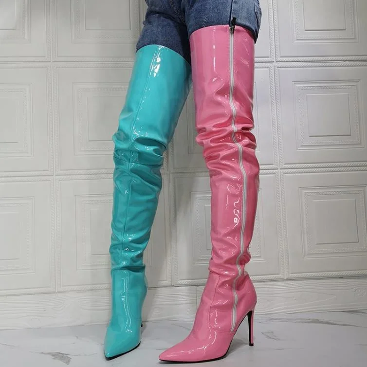 two tone thigh high boots