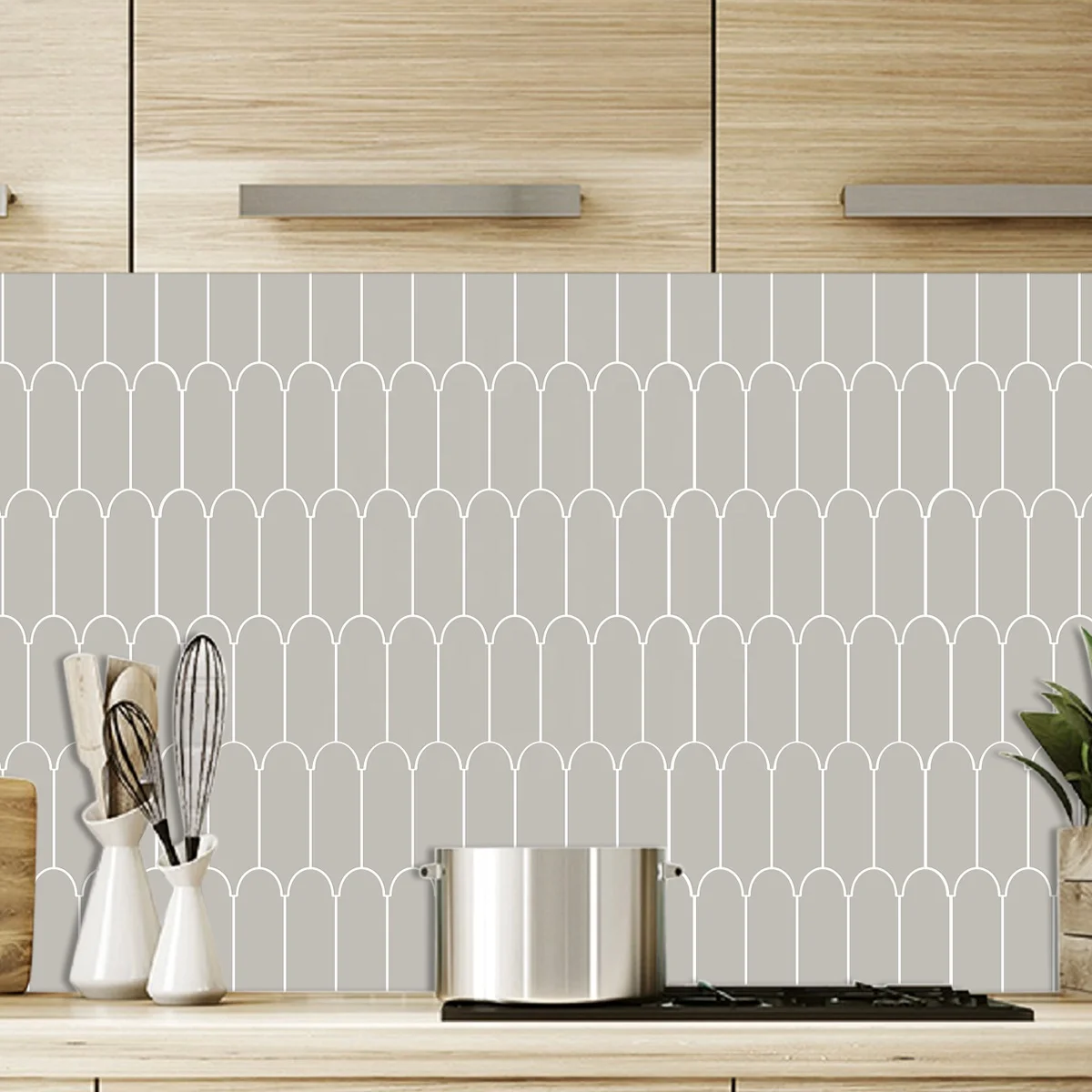 Feather Design Peel and Stick Grey Vinyl Wall Tiles  Home Decoration for Kitchen Bathroom Living Room Backsplash