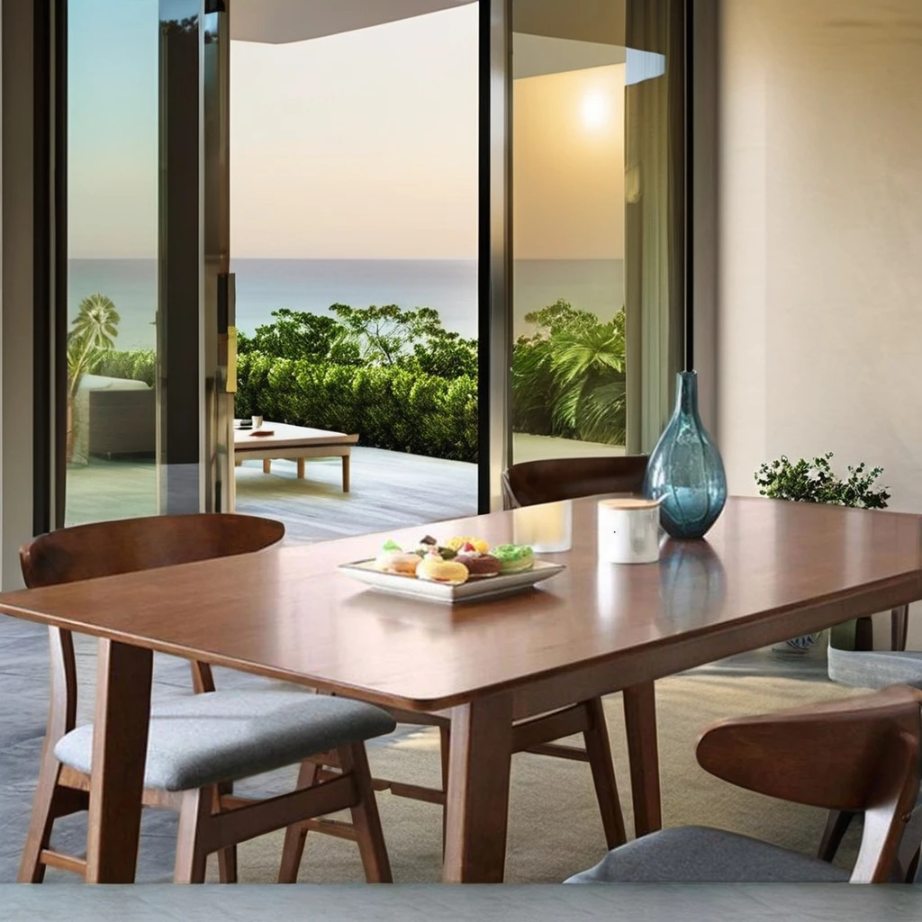 Solid Wood Dining Table Set Imported Rubber Wood for Home or