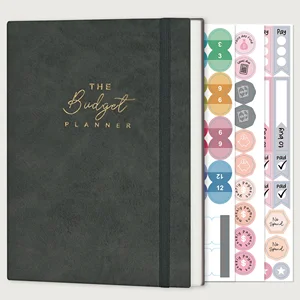 Customized Undated Saving Money Notebooks Factory Price Financial Record Journal Monthly PU Leather Budget Planner With Stickers