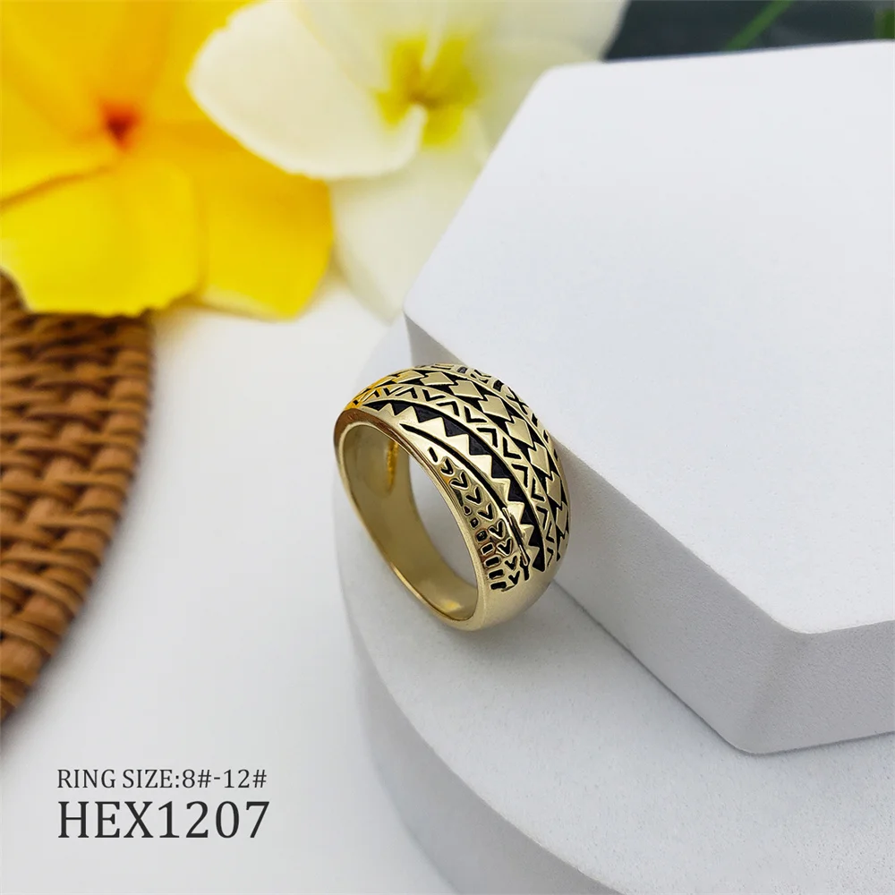 Hawaiian Rings Tribal Tattoo Scroll Gold Plated Men's Ring