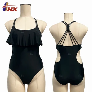 High Quality Custom One-Piece Bathing Suit with Sexy Ruffle-Strap Wholesale Crossed Straps Beach Cover-Up Sexy Beach Wear
