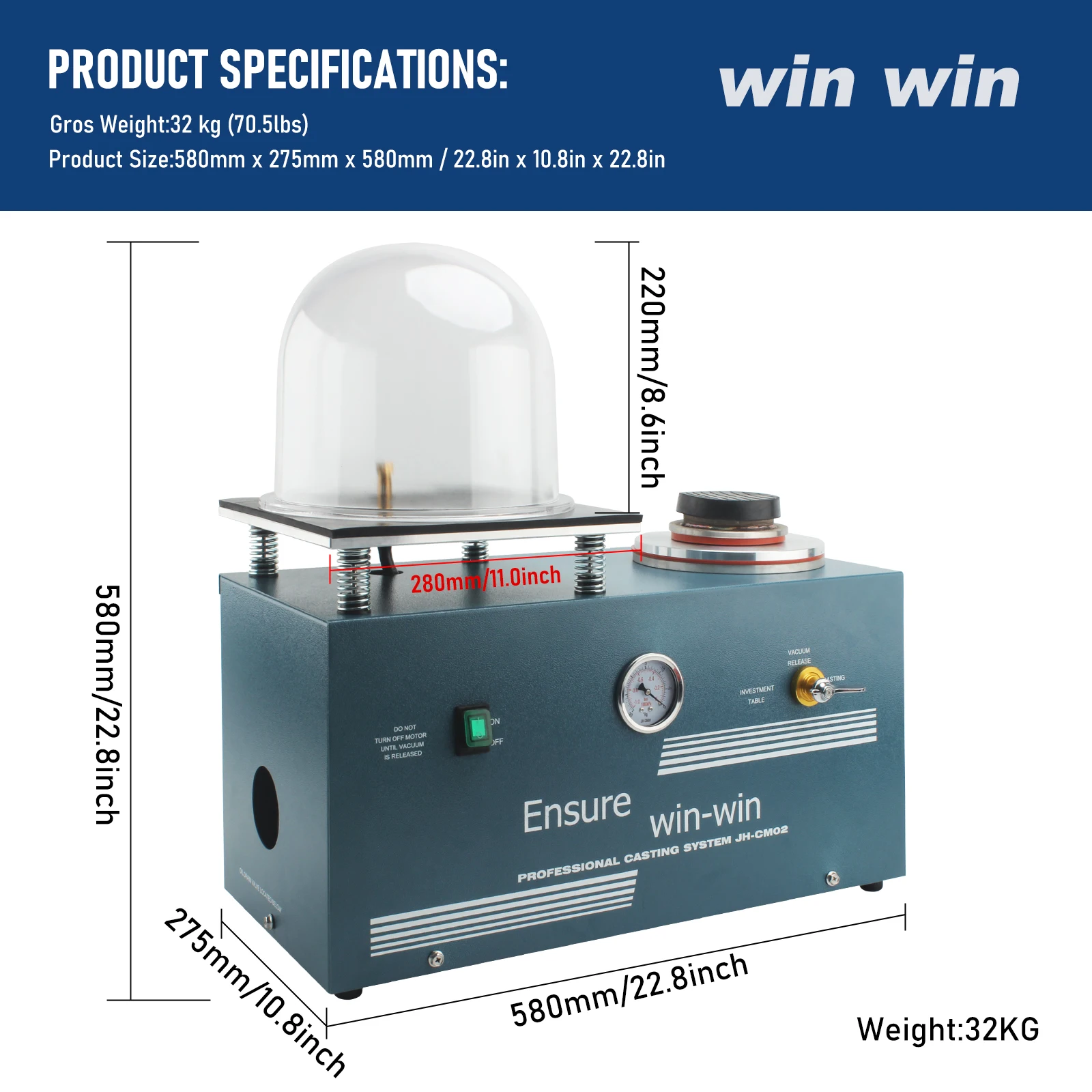 2L Vacuum Jewelry Investing Casting Machine Lost Wax Cast