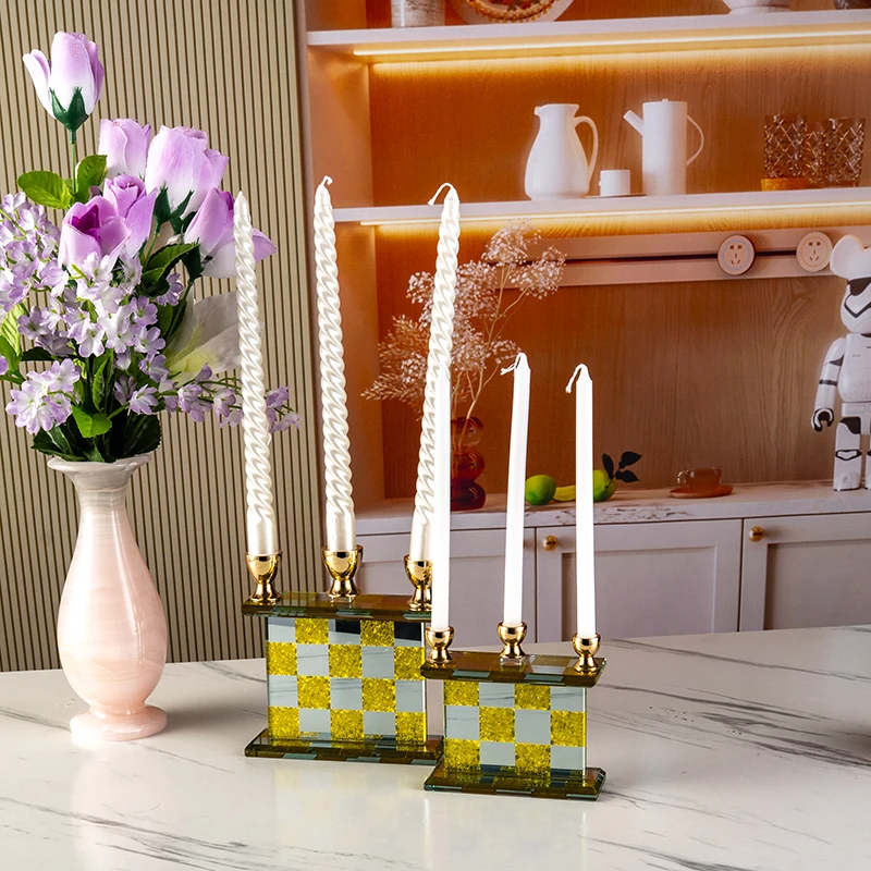 New Design Compact Gold Mirror Glass Candlestick Wedding Home Decoration Crystal Candlestick