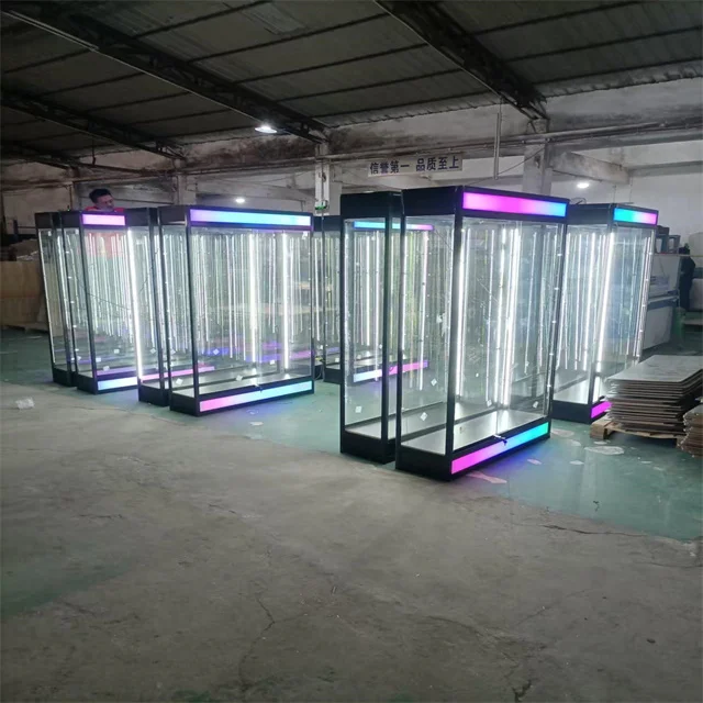 Custom-designed Rectangular LED-lit Tempered Glass Display case for Shopping Malls and Retail Stores.