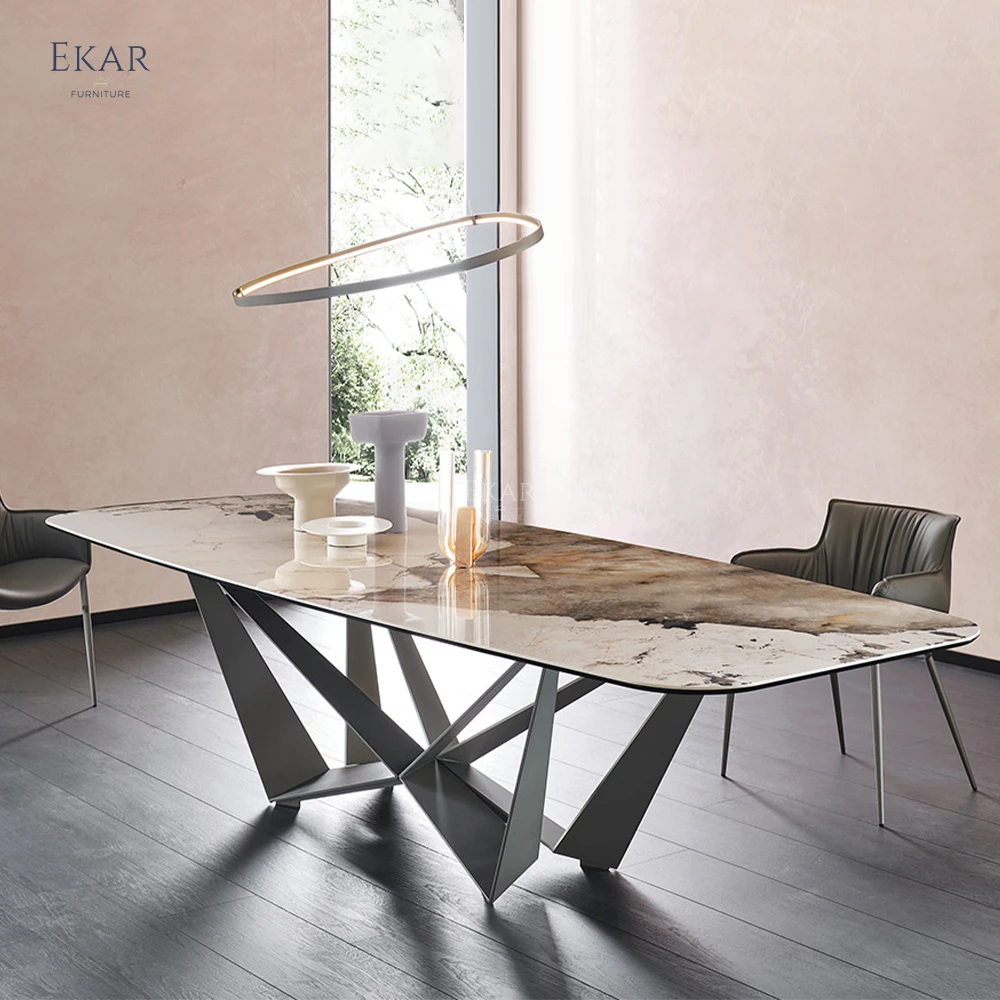 product modern artificial stone dining table with stainless steel base-62