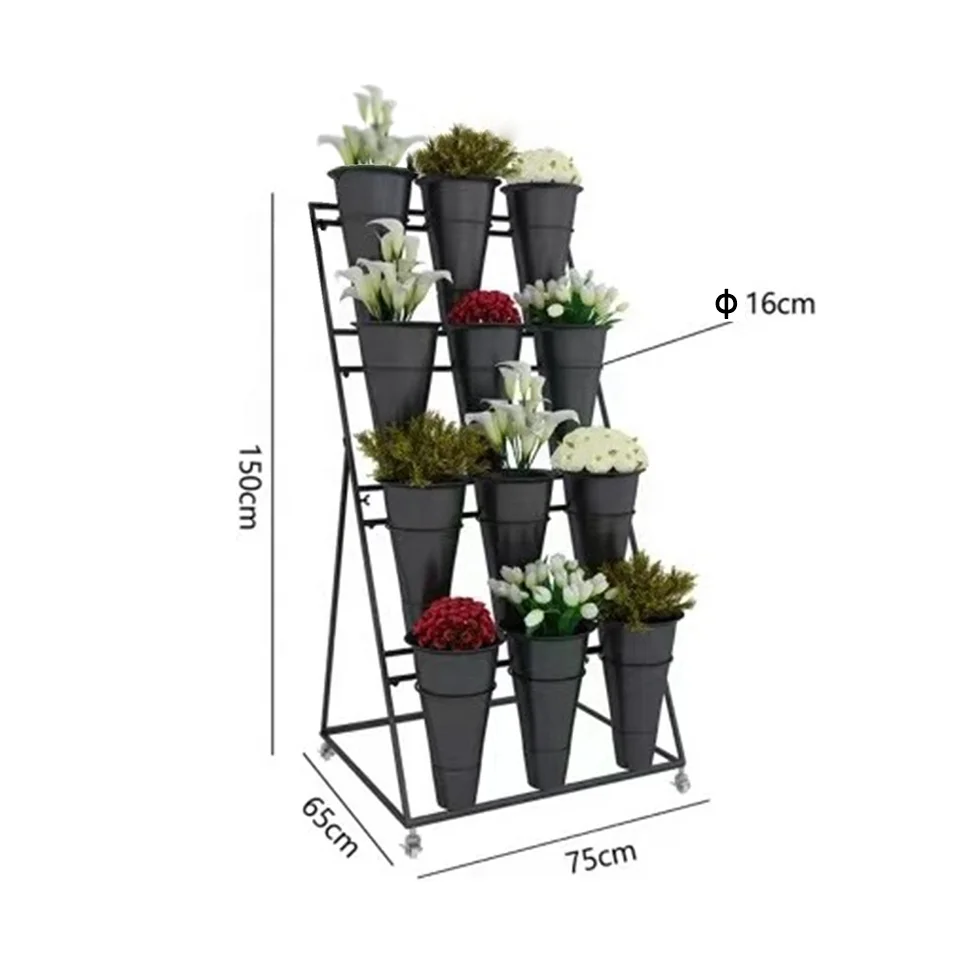 Flower Display Stand Metal with Black or White Buckets Flower Display Stand